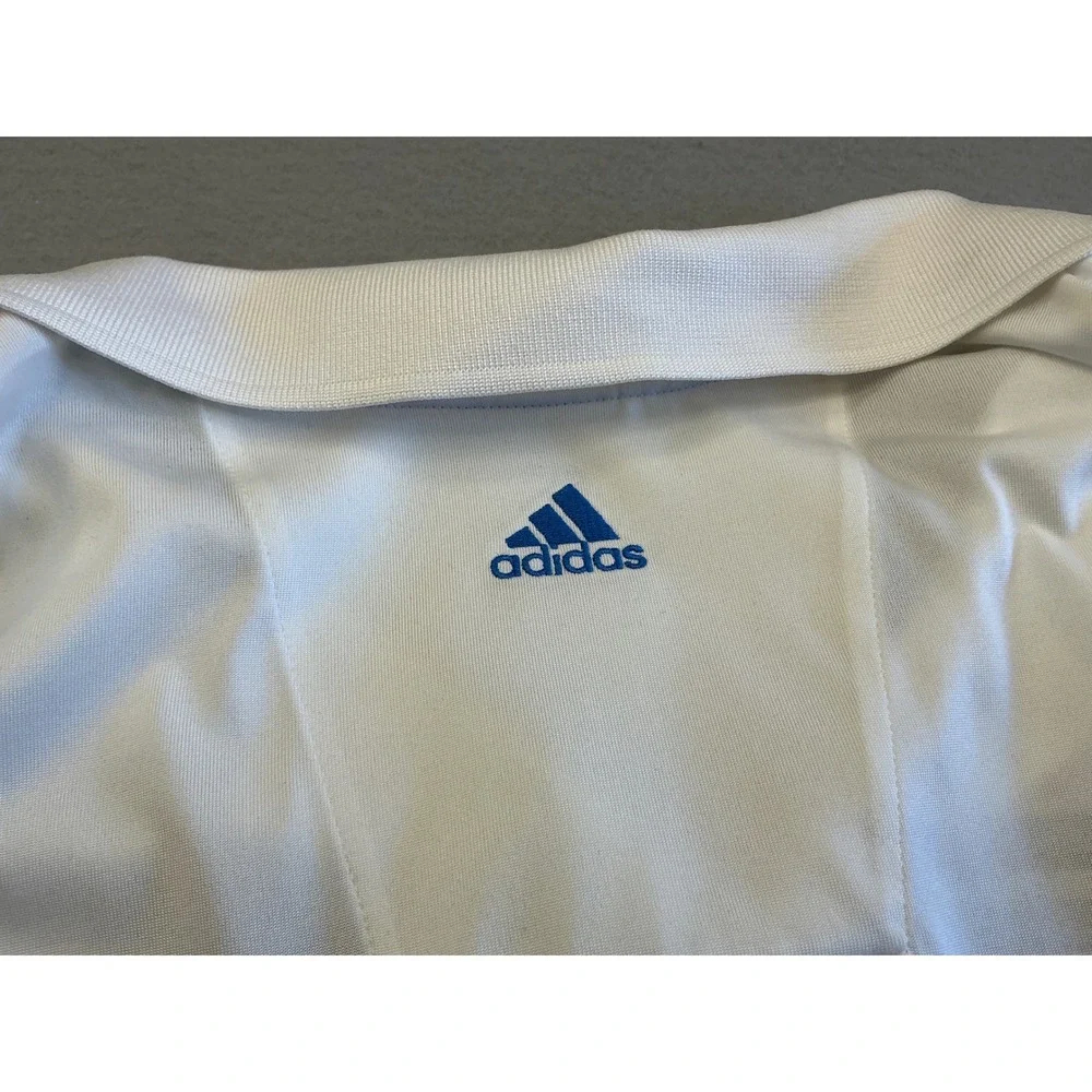 Adidas Vintage Polo Shirt White Blue Striped Short‎ Sleeve Mens XL Golf Athletic